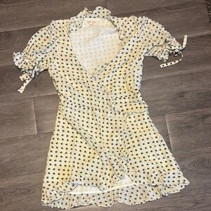 For Love & Lemons Cream Wrap Dress with Black Heart Pattern